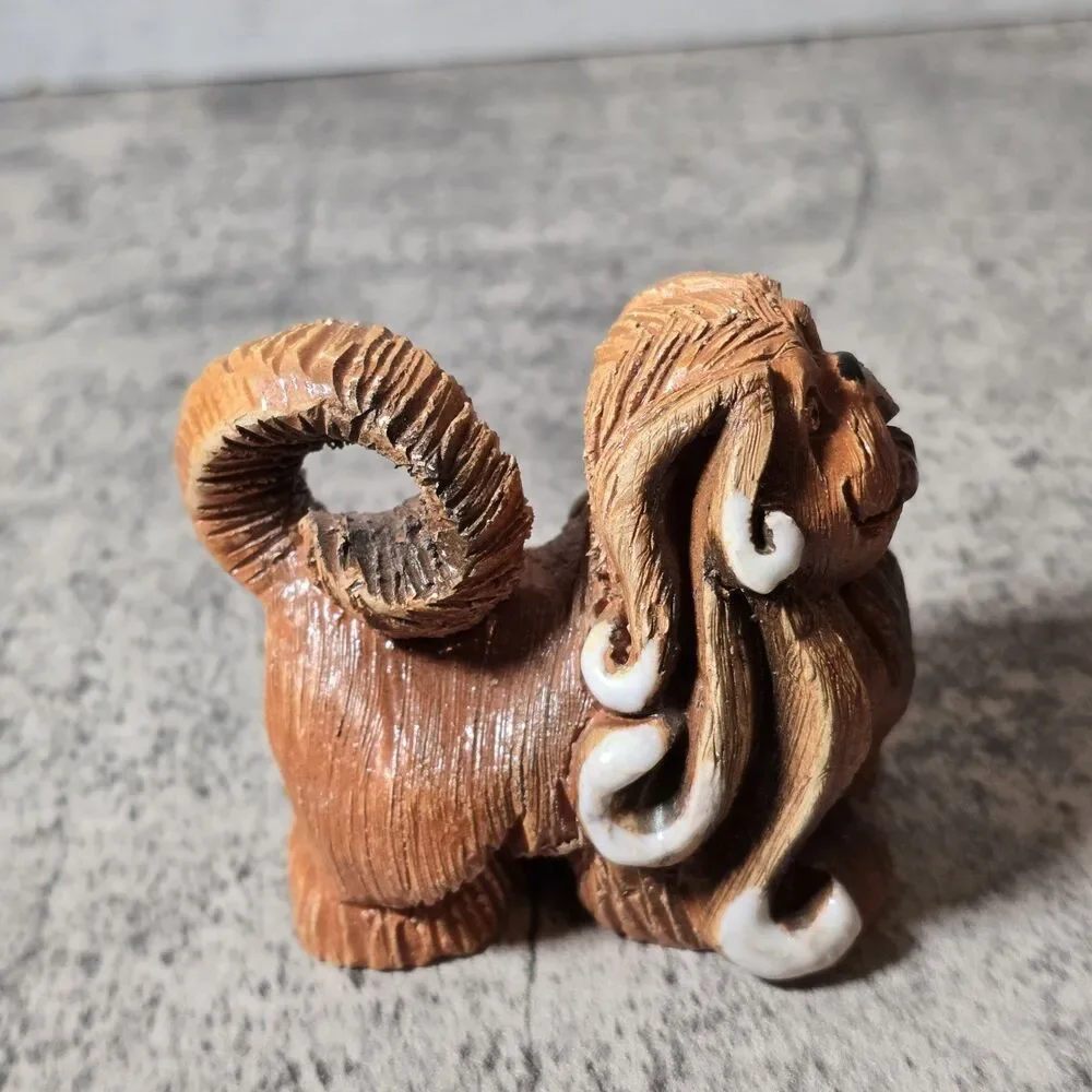 Vintage Retired Artesania Rinconada Pekingese Dog Figurine Red tongue Uruguay